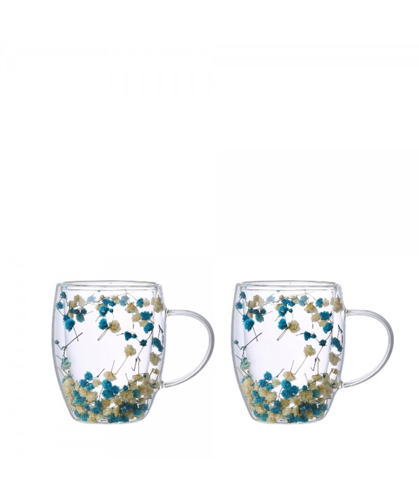 Tasses à thé double paroi fleurs bleues et blanches 350ml -lot de 2