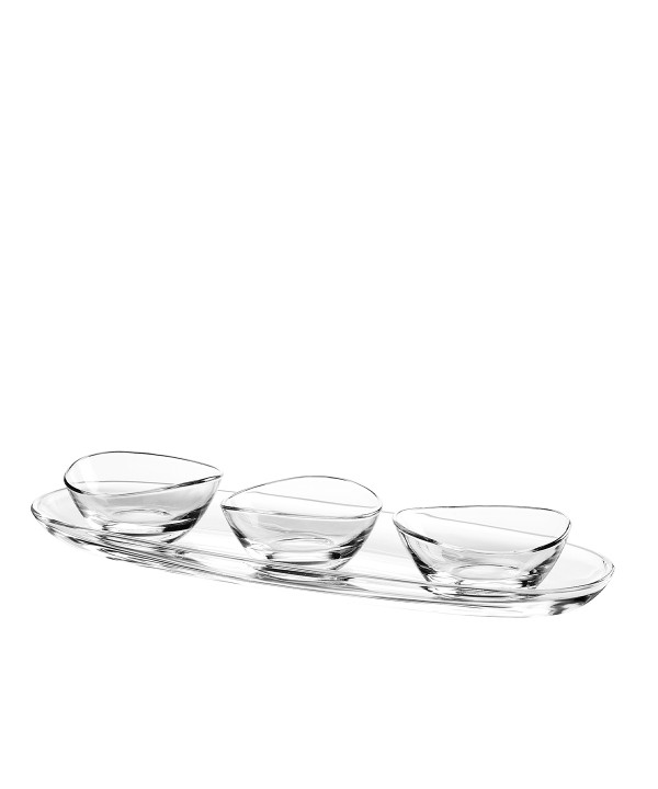 Set apéritif de 3 coupelles sur plateau transparent 50cm