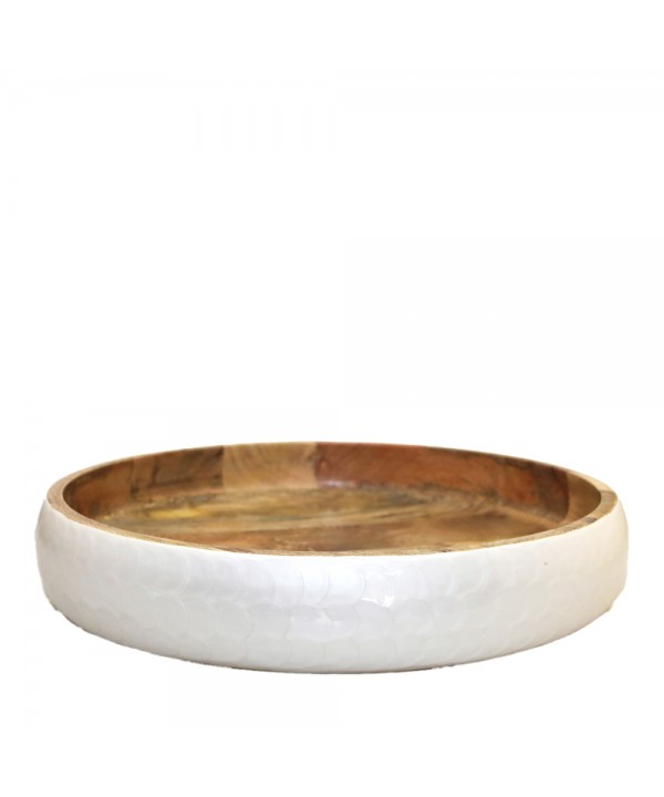 Coupe ronde blanche en bois manguier 40x40x7cm