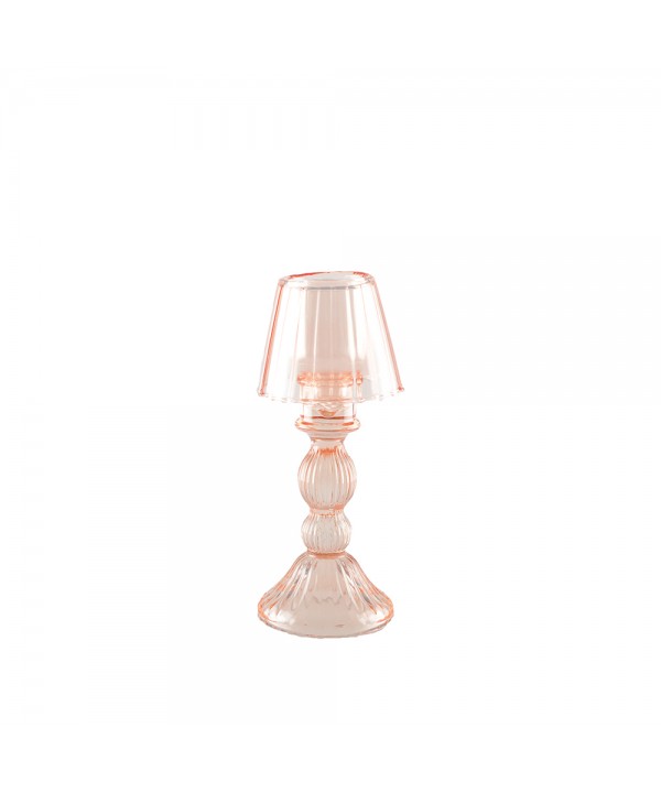 Bougeoir rose sur pied en verre 9x9x21.5cm