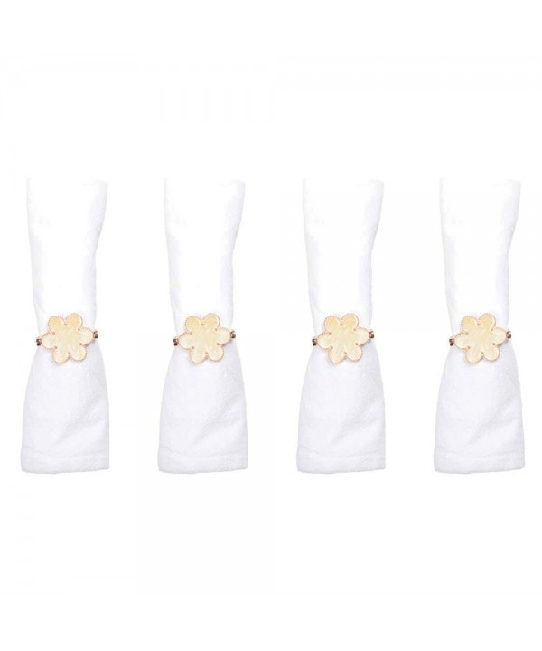 Lot de 4 ronds de serviettes fleurs roses et dorées