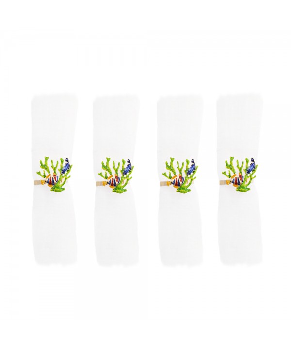 Lot de 4 ronds de serviettes corail avec poissons