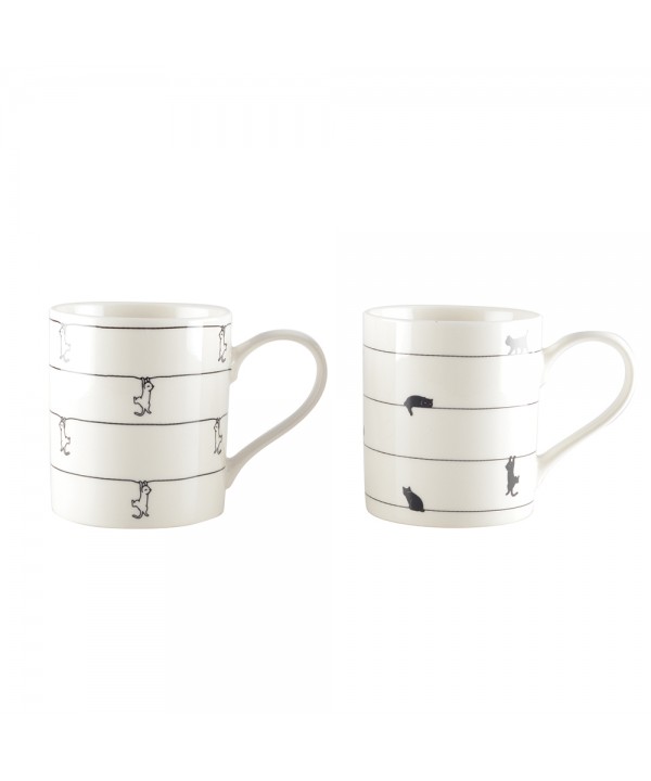 Tasses à thé blanche avec design chat - lot de 2