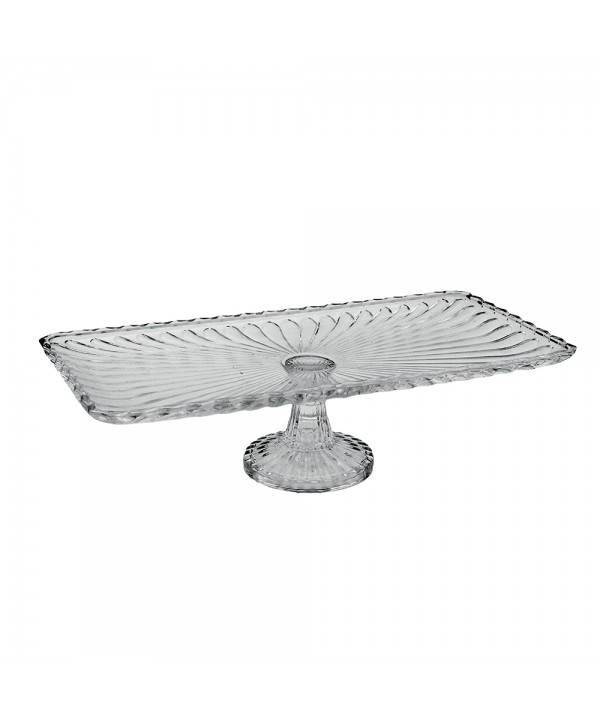 Plat à cake sur pied rectangulaire en verre 18.5x18.5x38cm