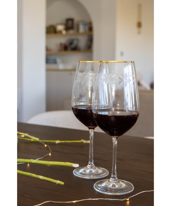 Verres à vin gravé vigne bord doré - lot de 2