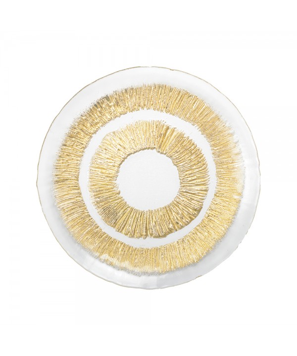 Assiette plate dorée en verre 28x28x2.5cm - soleil