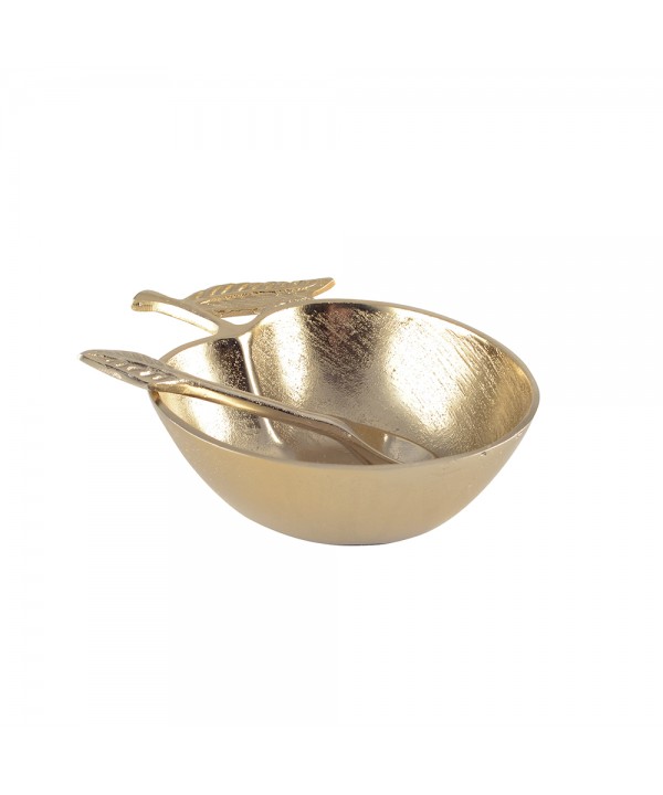 Coupelle dorée pomme avec petite cuillère 18x13.5x5cm