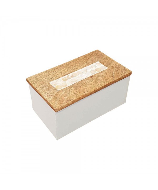 Boîte blanche avec couvercle en bois 18x11x7.5cm