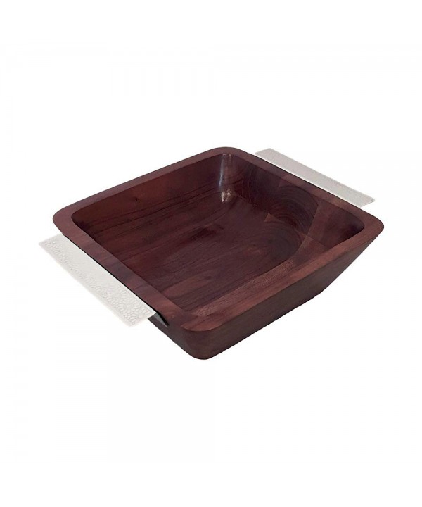 Saladier en bois avec poignées argent 25x25x8cm