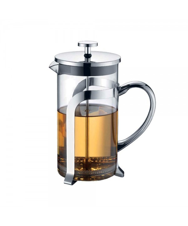 Cafetière en verre avec déco en métal argent 9x9x18cm