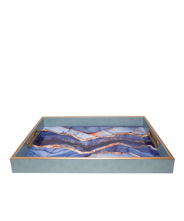 Plateau rectangulaire bleu aquarelle 40x30x4.5cm