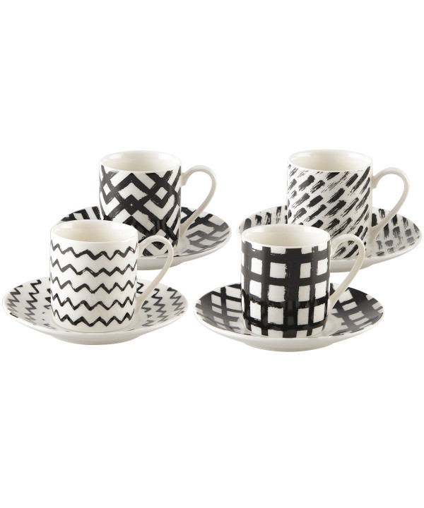 Tasses à café 90ml noir et blanc - lot de 4