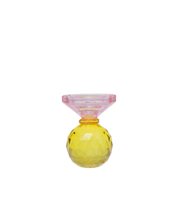 Bougeoir ambre et rose h10cm