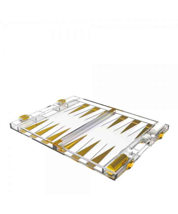 Jeu de backgammon mallette en acrylique blanc et doré