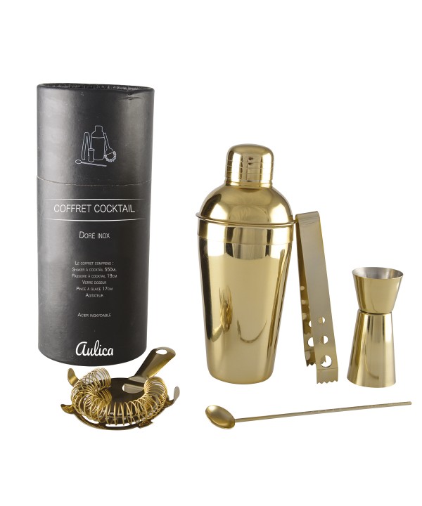 Set cocktail shaker 550ml 5 pièces couleur doré
