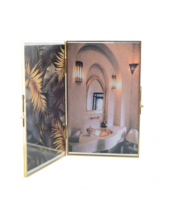 Cadre double transparent bord doré h.16cm