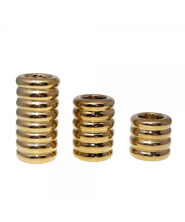 Bougeoirs dorés en céramique - lot de 3