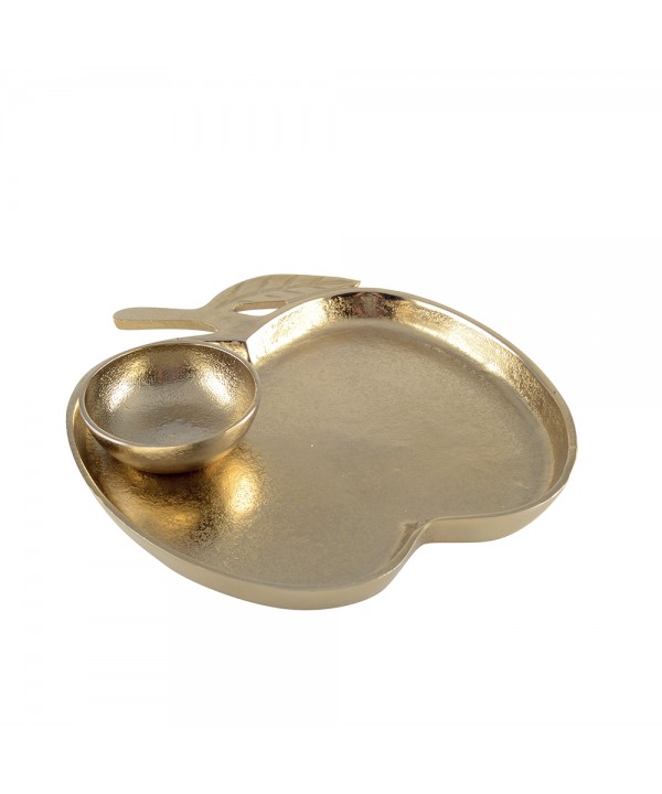 Plateau doré pomme avec coupelle 26.5x25.5x2cm