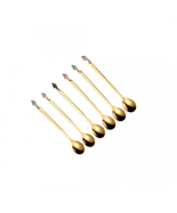 Cuillères dorées bout coquillages multi couleurs - lot de 6