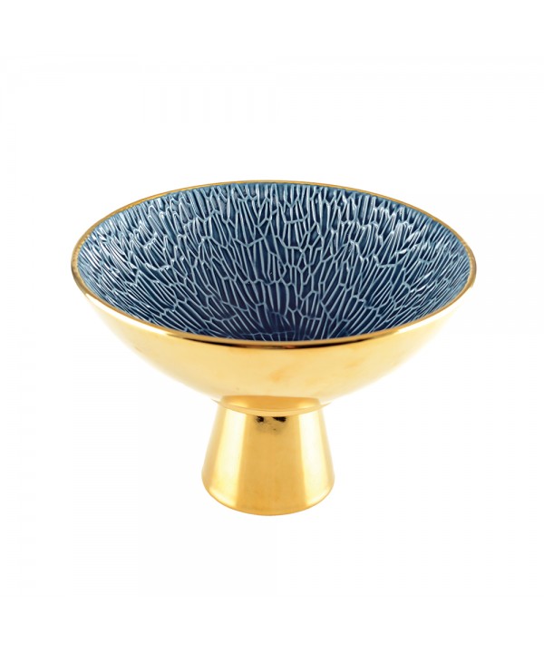 Coupe à fruits sur pied dorée et bleue