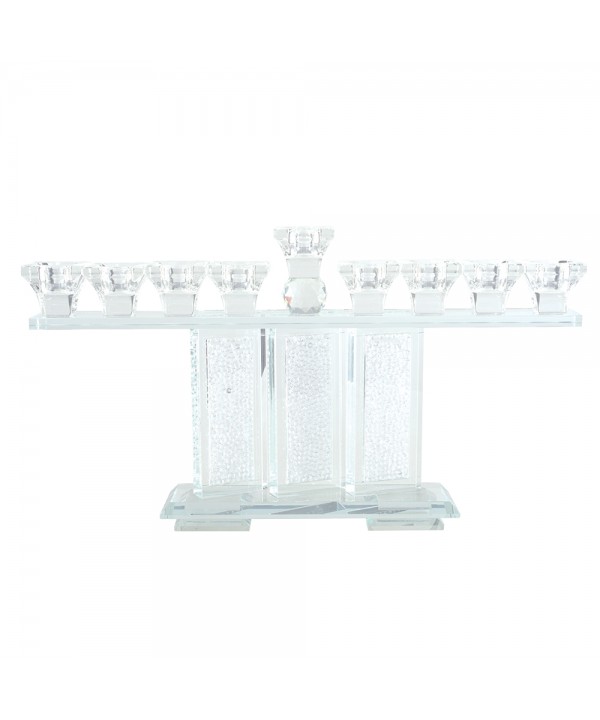 Menorah en cristal 9 feux avec diamants blancs 20x37cm