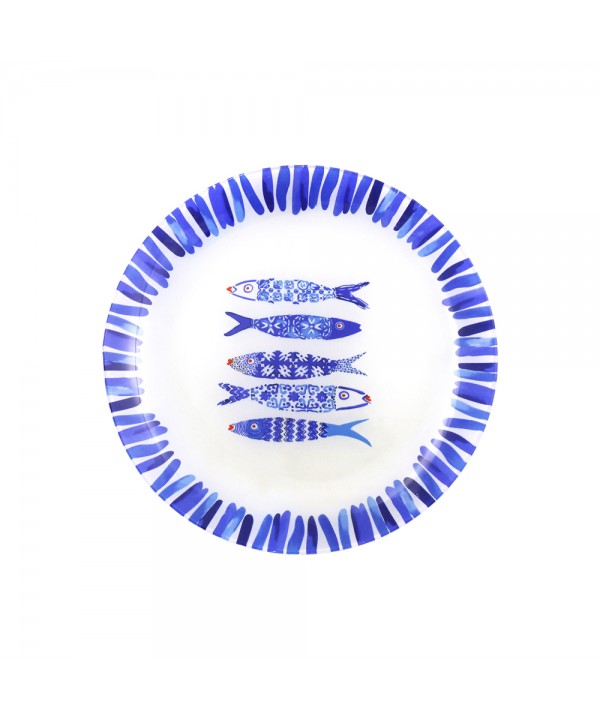 Assiette plate poisson bleu 25x25x1.5cm - lot de 6