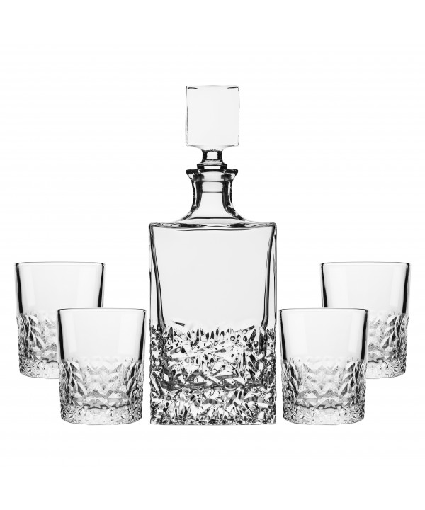 Coffret whisky en verre ciselé avec carafe 850 ml et 4 verres 280ml