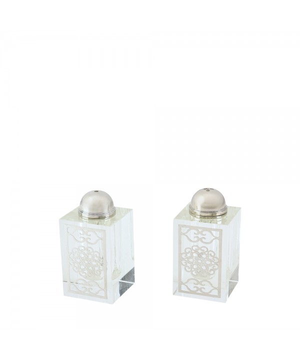 Salière et poivrière façon cristal arabesque argent