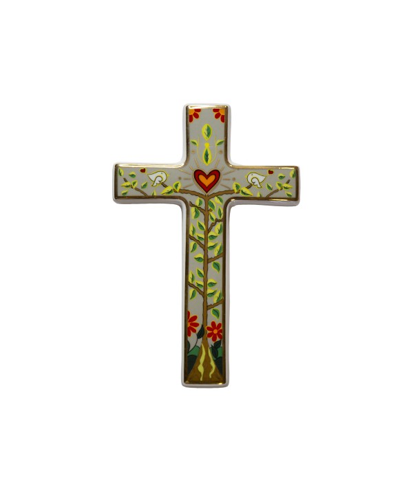 Croix décorative à accrocher jaune 20cm