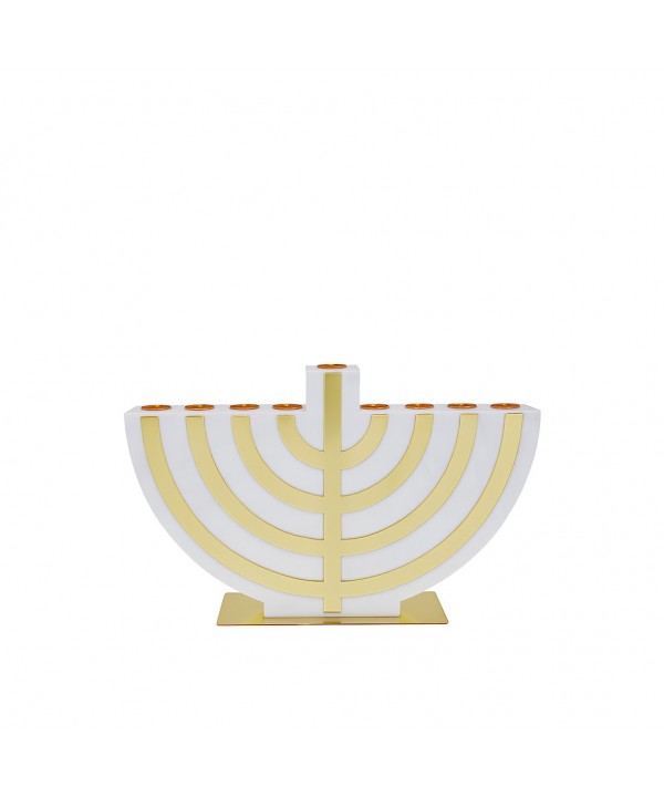 Menorah en acrylique transparent et métal doré