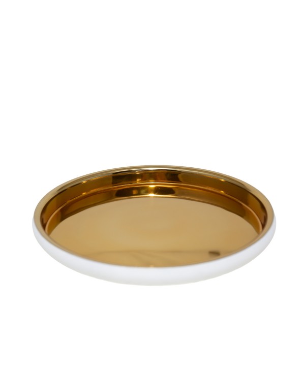 Plateau rond écru et doré 32.5x32.5x4.5cm