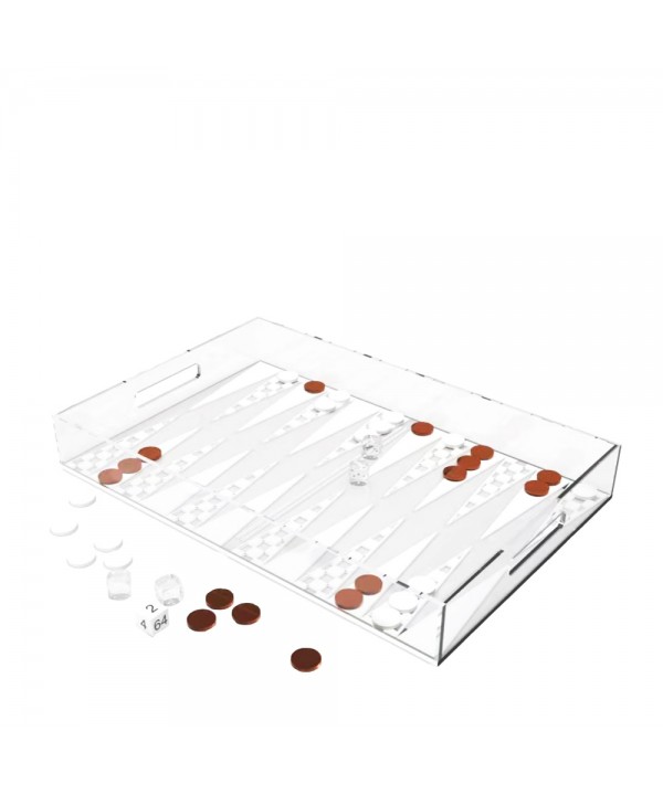 Plateau de jeu de backgammon en acrylique blanc et marron 25x38x5cm
