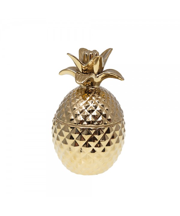 Boîte décorative ananas en céramique dorée 13x13x22.5cm