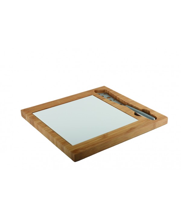 Planche à fromage en bambou et porcelaine avec couteau inox