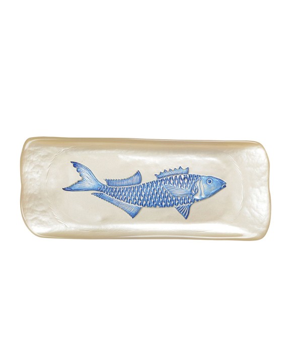 Plat rectangulaire vanille avec poisson bleu 31.7x12.7x2.5cm