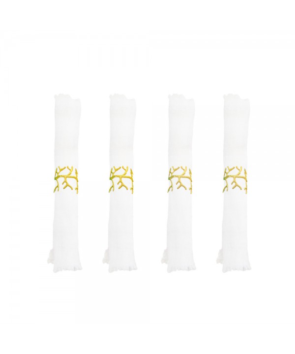 Lot de 4 ronds de serviettes corail dorés