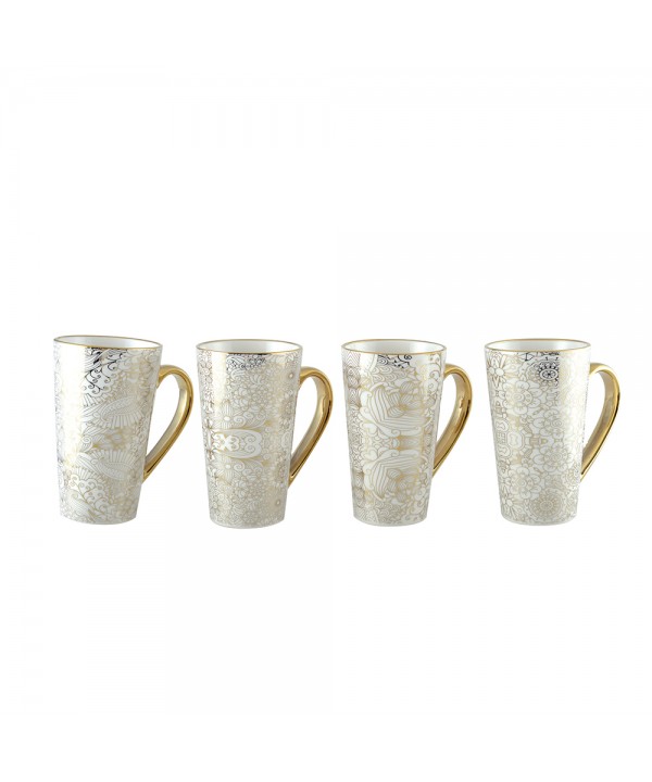 Mugs blanc design abstrait - lot de 4