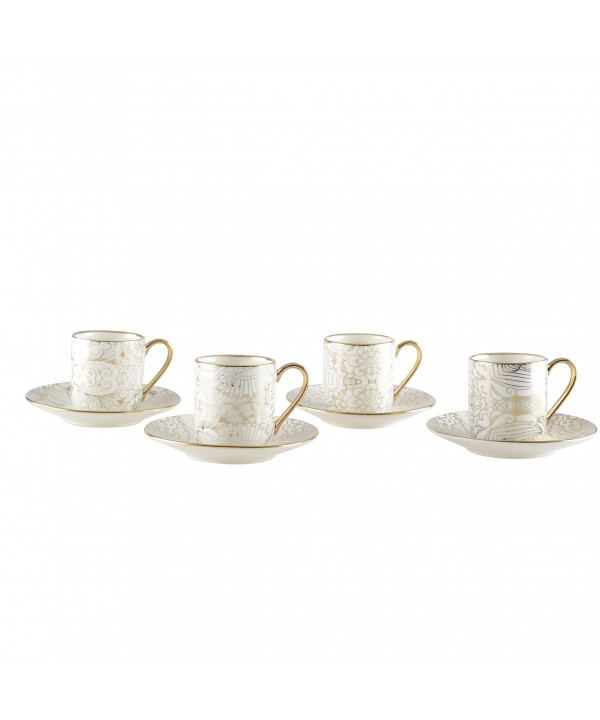 Tasses à café avec soucoupes blanches design abstrait - lot de 4