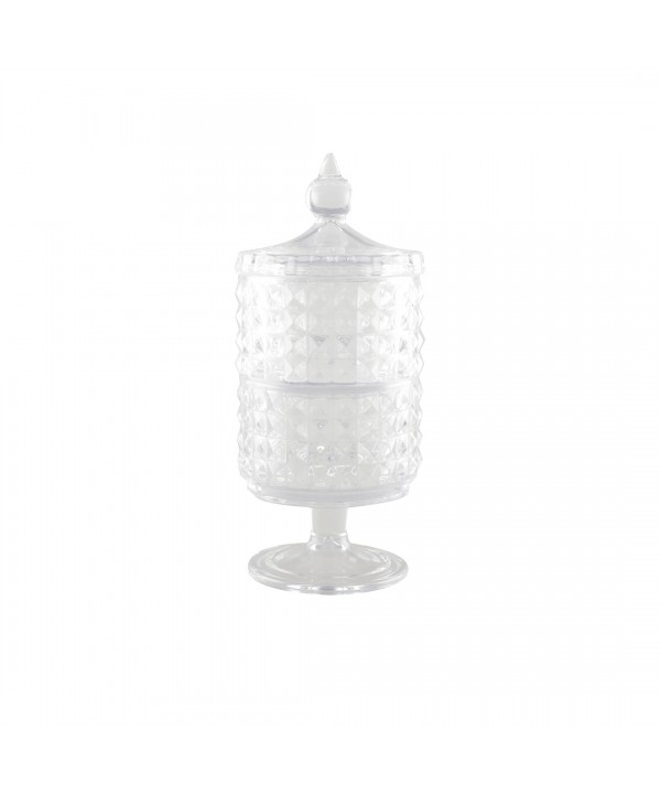 Bonbonnière 2 étages en verre sur pied avec couvercle h24cm