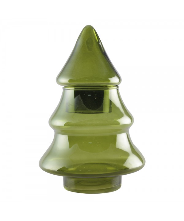 Bonbonnière sapin vert en verre 16x16x25cm