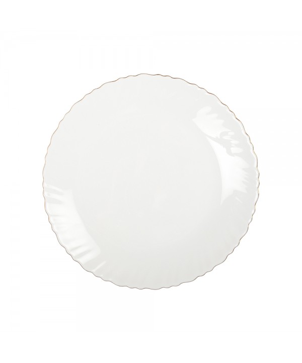 White dinner plate with gold rim 