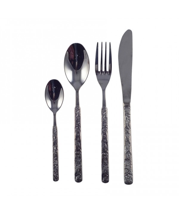 Shiny black cutlery set with hammered finish - 24 pieces