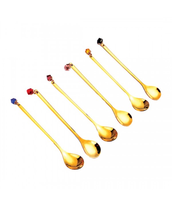 Golden spoons with multicolored diamonds - set of 6