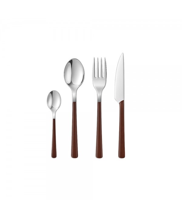 Ménagère 24 pièces argent brillant avec manches en bois