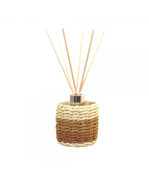 Diffuseur en verre tresse marron et jaune parfum musc 100ml
