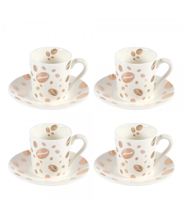 Tasses et sous-tasses grain de café - lot de 4