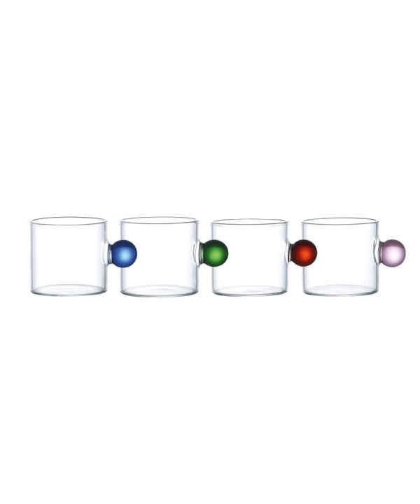 Mugs en verre avec poignée boule colorée 350ml - lot de 4