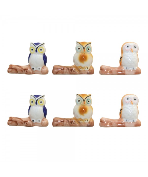 Porte-couteaux chouettes en porcelaine - lot de 6