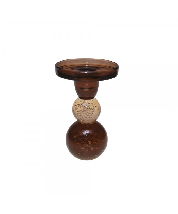 Bougeoir bulles de verre moka et ambre 8.5x8.5x13cm