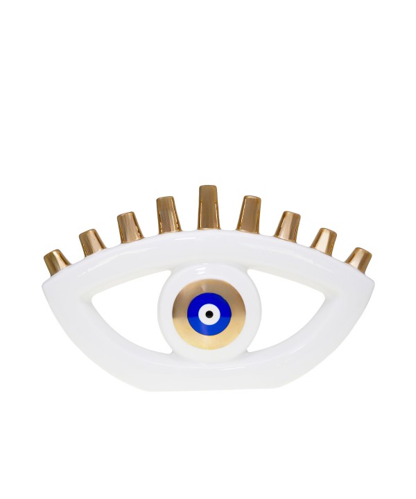 Menorah blanche oeil bleu 30.5x5x19cm